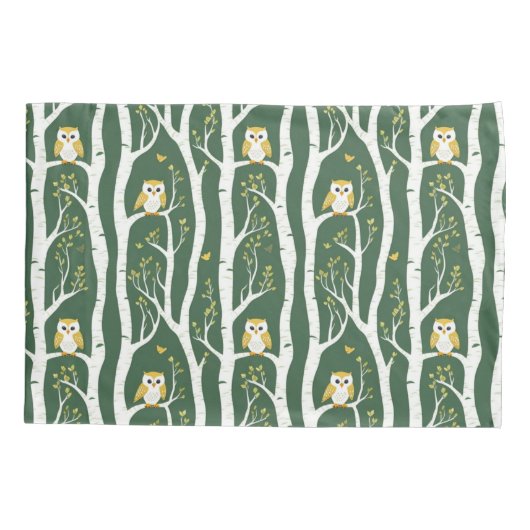 Whimsical Uil en Berkenboom Patroon Kussensloop (Achterkant-Links)