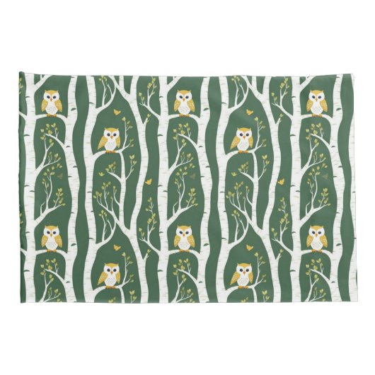 Whimsical Uil en Berkenboom Patroon Kussensloop (Achterkant-Rechts)
