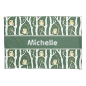 Whimsical Uil en Berkenboom Patroon Kussensloop (Voorkant-Links)