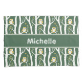 Whimsical Uil en Berkenboom Patroon Kussensloop (Voorkant-Rechts)