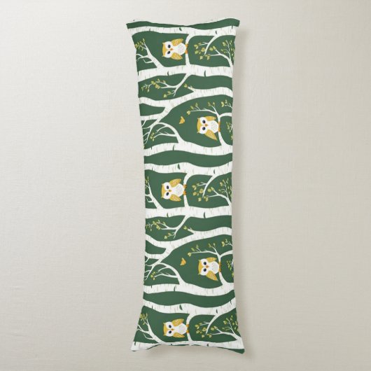 Whimsical Uil en Berkenboom Patroon Lichaamskussen (Voorkant Verticaal)