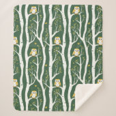 Whimsical Uil en Berkenboom Patroon Sherpa Deken (Voorkant)