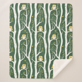 Whimsical Uil en Berkenboom Patroon Sherpa Deken