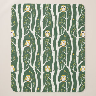 Whimsical Uil en Berkenboom Patroon Sherpa Deken