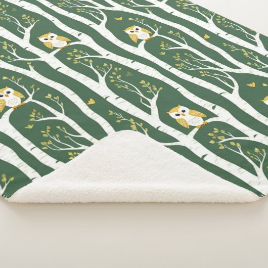 Whimsical Uil en Berkenboom Patroon Sherpa Deken (3/4)