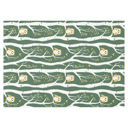 Whimsical Uil en Berkenboom Patroon Tafelkleed (Voorkant (Horizontaal))