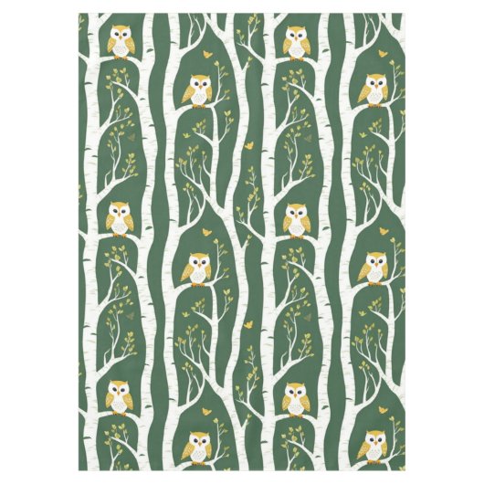 Whimsical Uil en Berkenboom Patroon Tafelkleed (Voorkant)