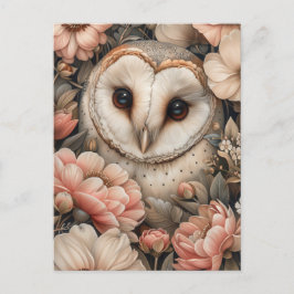 Whimsical Uil en Pastel Bloemen Tekening Briefkaart