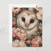 Whimsical Uil en Pastel Bloemen Tekening Briefkaart (Voorkant / Achterkant)