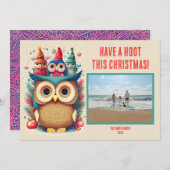 Whimsical Uil Familie Foto Kerstmis Kaart (Voorkant / Achterkant)
