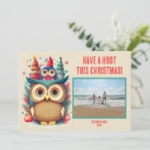 Whimsical Uil Familie Foto Kerstmis Kaart (Staand voorkant)