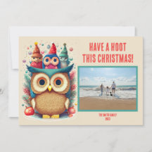 Whimsical Uil Familie Foto Kerstmis Kaart