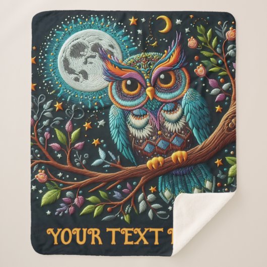 Whimsical Uil Faux Borduurwerk Sherpa Deken (Voorkant)