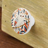 Whimsical Uil Illustratie Vallen Kleuren Keramische Knop