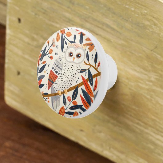 Whimsical Uil Illustratie Vallen Kleuren Keramische Knop