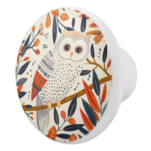 Whimsical Uil Illustratie Vallen Kleuren Keramische Knop (Rechts)