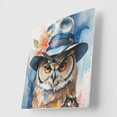 Whimsical Uil in Fedora Pet Vierkante Klok (Hoek)