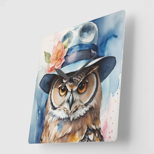 Whimsical Uil in Fedora Pet Vierkante Klok (Hoek)