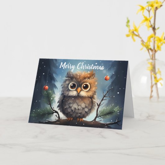 Whimsical Uil Kerst Kaart (Gele Bloem)