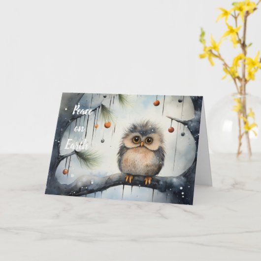 Whimsical Uil Kerst Kaart (Gele Bloem)