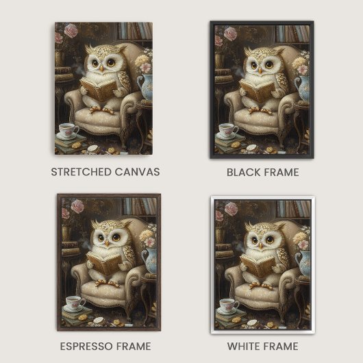 Whimsical Uil Leesboek Liefhebber Kunst Canvas Afdruk