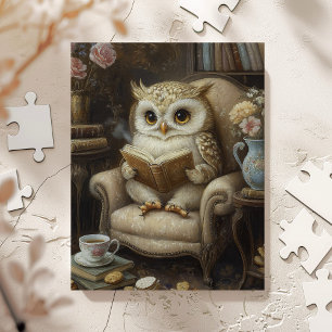 Whimsical Uil lezen Art Print Legpuzzel