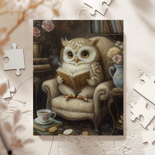 Whimsical Uil lezen Art Print Legpuzzel