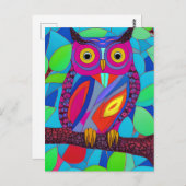 Whimsical Uil met kleurrijke veren Briefkaart (Voorkant / Achterkant)