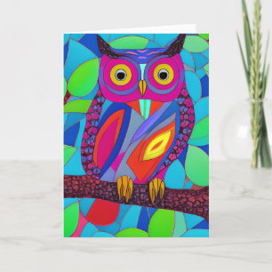 Whimsical Uil met kleurrijke veren Kaart