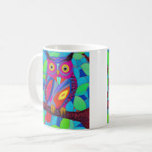 Whimsical Uil met kleurrijke veren Koffiemok (Voorkant links)