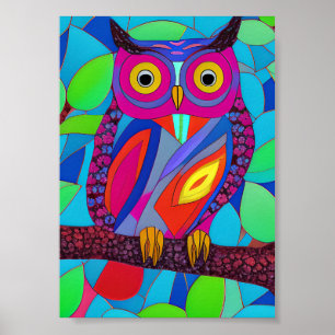 Whimsical Uil met kleurrijke veren Poster