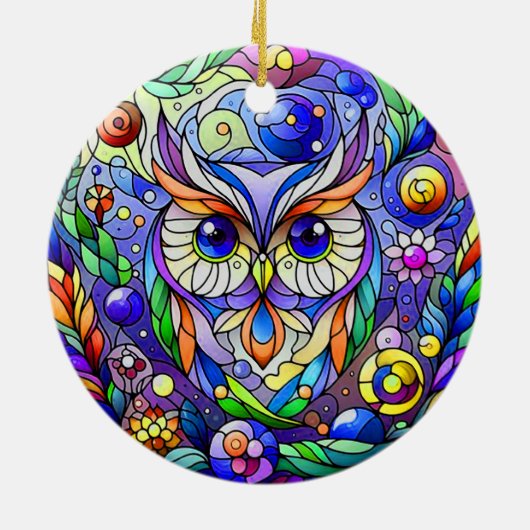 Whimsical Uil Met Saffier Ogen Keramisch Ornament (Achterkant)