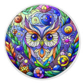 Whimsical Uil Met Saffier Ogen Keramische Knop (Voorkant)