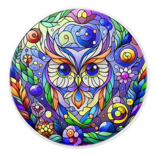 Whimsical Uil Met Saffier Ogen Keramische Knop (Voorkant)