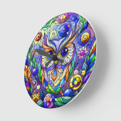 Whimsical Uil Met Saffier Ogen Ronde Klok (Hoek)