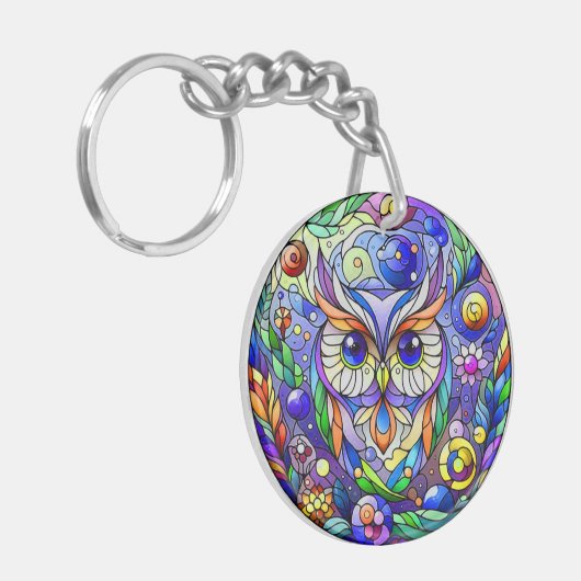 Whimsical Uil Met Saffier Ogen Sleutelhanger (Voorkant Links)