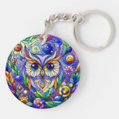 Whimsical Uil Met Saffier Ogen Sleutelhanger (Achterkant)