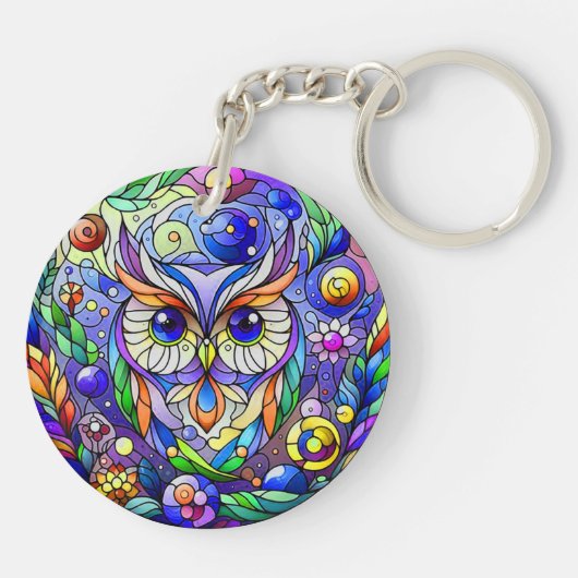 Whimsical Uil Met Saffier Ogen Sleutelhanger (Achterkant)