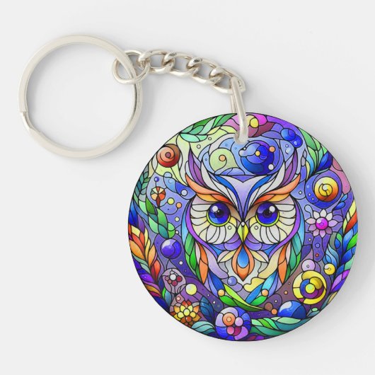 Whimsical Uil Met Saffier Ogen Sleutelhanger (Voorkant)