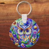 Whimsical Uil Met Saffier Ogen Sleutelhanger (Voorkant)