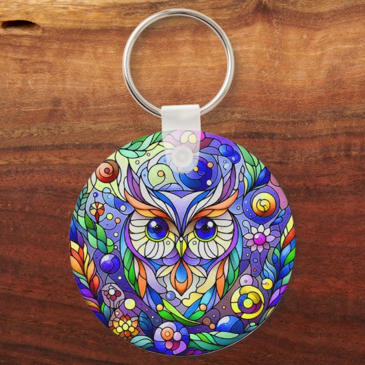 Whimsical Uil Met Saffier Ogen Sleutelhanger (Voorkant)