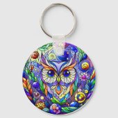 Whimsical Uil Met Saffier Ogen Sleutelhanger (Achterkant)