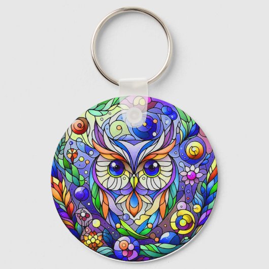 Whimsical Uil Met Saffier Ogen Sleutelhanger (Achterkant)