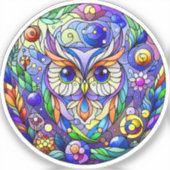 Whimsical Uil Met Saffier Ogen Sticker (Voorkant)