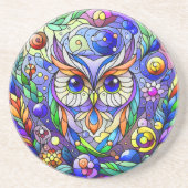 Whimsical Uil Met Saffier Ogen Zandsteen Onderzetter (Voorkant)