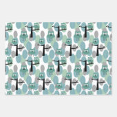 Whimsical Uil Modern Retro Woodland Blauwgroen Bla Inpakpapier Vel (Voorkant 3)