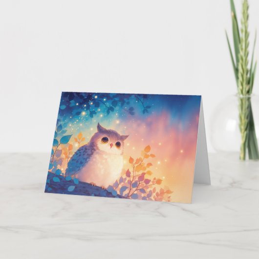 Whimsical Uil Onder een Sterrenhemel Kaart (Voorkant)