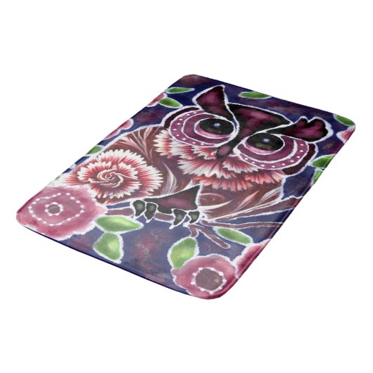 Whimsical Uil op bloeiende tak roze blauw Badmat (Gekanteld)