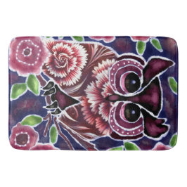 Whimsical Uil op bloeiende tak roze blauw Badmat