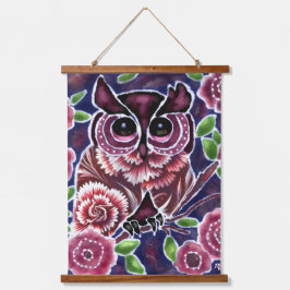 Whimsical Uil op bloeiende tak roze blauw Hangend Wandkleed
